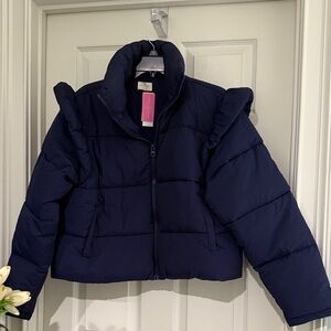 Navy cropped women’s  Puffer Jacket